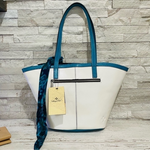 Patricia Nash Leather Marconia Striped Fish Spot Print Tote Bag Matching Scarf - Picture 3 of 16